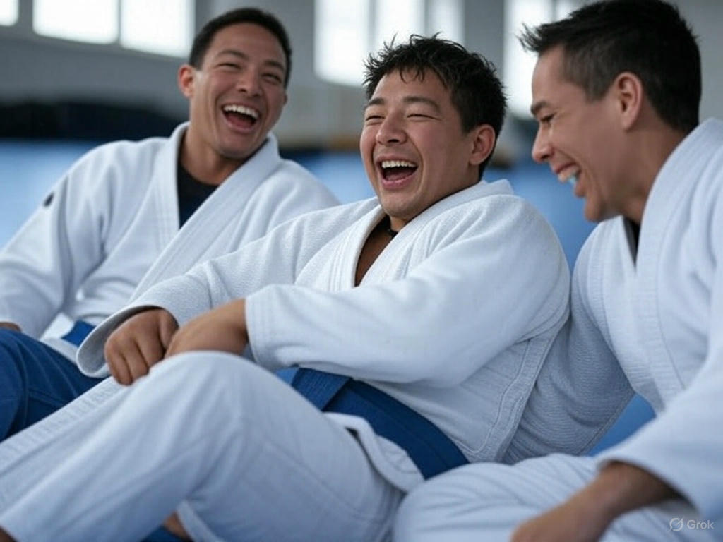 blue belts laughing